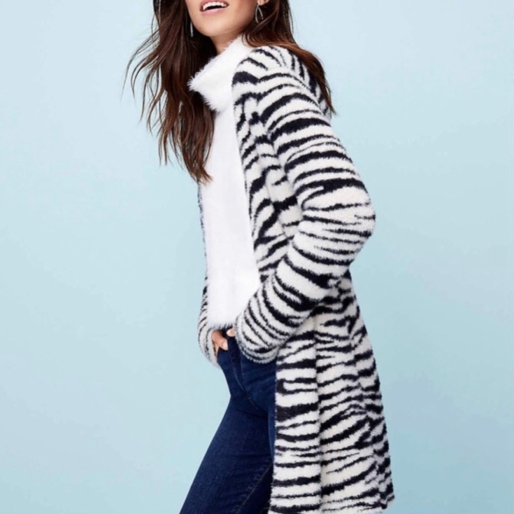 Loft | Fuzzy Zebra Print Open Cardigan - image 1